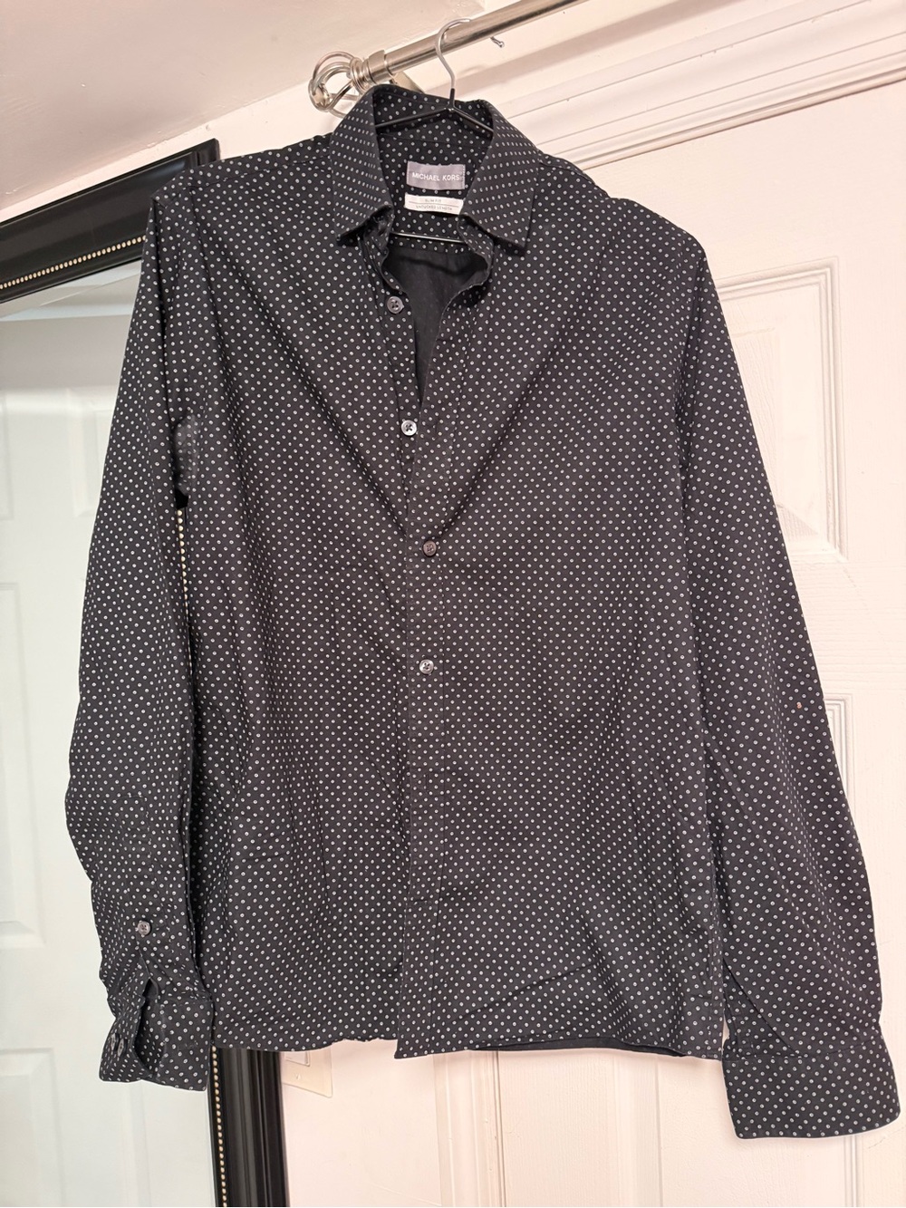 Michael Kors Black Button-Down Shirt with White Polka Dots
